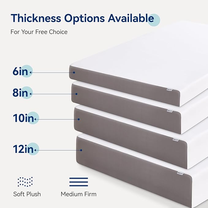 Amazon Basics Memory Foam Mattress, Soft Plush Feel, 6 Inch, Twin, White/Grey