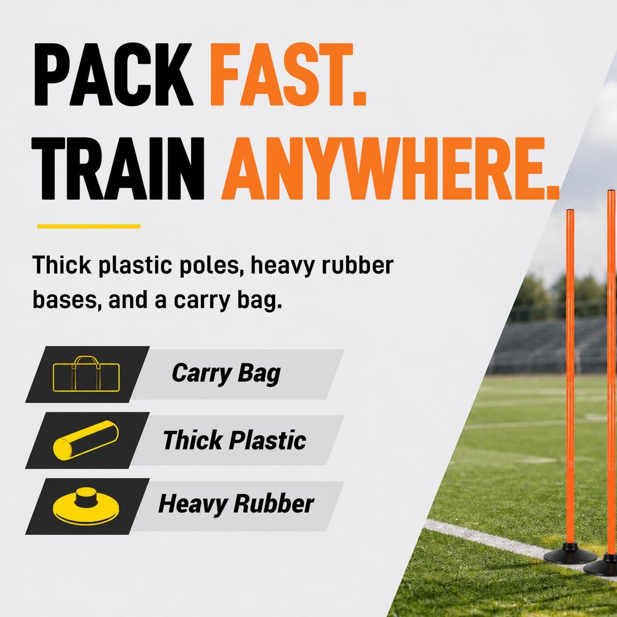 6 Pcs 5FT Adjustable Agility Training Poles, Rubber Bases and Bag