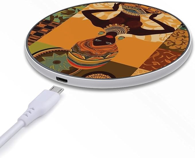 African Woman Wireless Charger Fast Charging Pad | Anti-Slip Qi Certified Wireless Charging Pad for All Phones with Wireless Charging Function for Home Office Travel