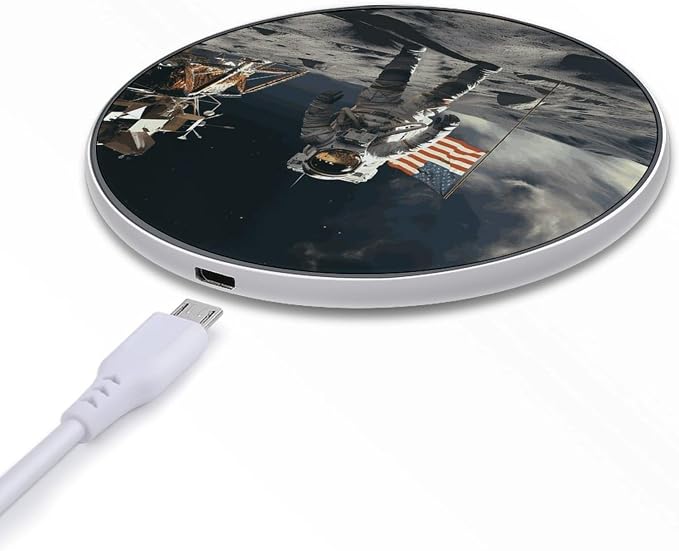 Astronaut Landing on The Moon Wireless Charger 10W Qi-Certified Fast Wireless Charging Pad with USB Cable & LED Indicator Fashion Charger Mat Portable Charging Station for All Qi-Enabled Phones