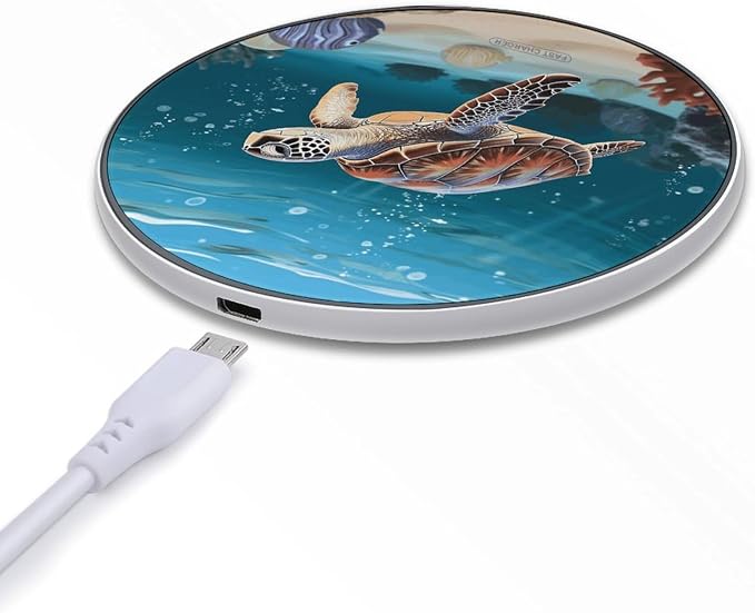 Sea Turtle Swimming Wireless Charger Portable Fast Charging Pad Lightweight Wireless Charging Pad 10W Slim Charging Station for Phone Charger Mat for Travel Home Office Desk