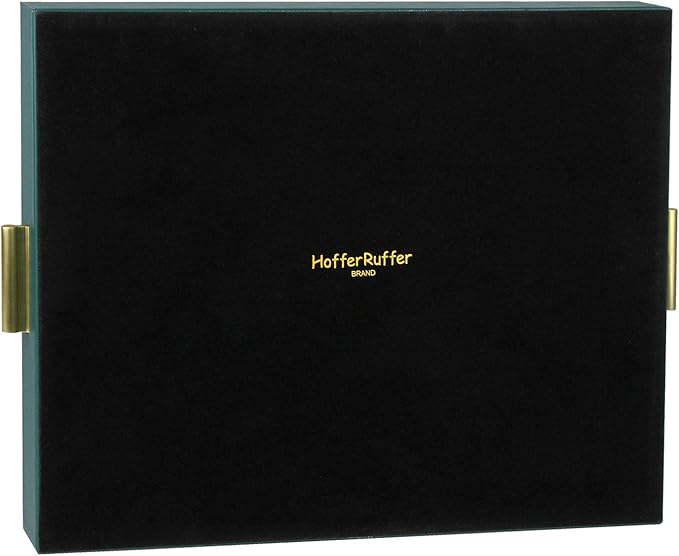 HofferRuffer Extra Large Serving Tray with Handles, Elegant Faux Leather Storage Decorative Tray for Coffee Table, Ottoman, Console Table (Green Tray+Golden Handle)