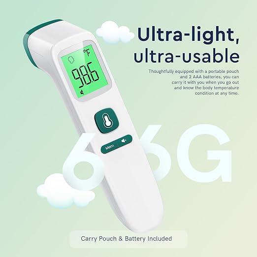 Viproud Forehead Thermometer for Adults and Kids, Fast Accurate Thermometer with Fever Alarm, 1S Reading & Silent Mode, Easy to Use Health Thermometer (Green)