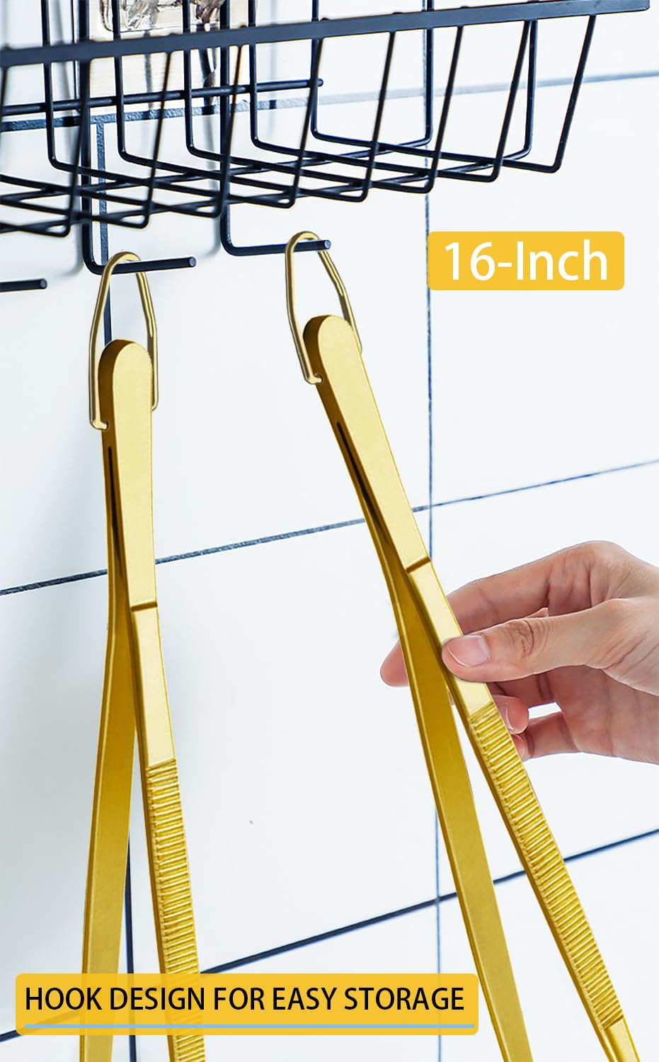 JETKONG 2 Pcs 12-Inch Cooking Tweezer Tongs Stainless Steel Kitchen Tweezers Plating Tongs (Navy Blue)