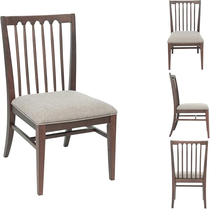chairus Upholstered Dining Chairs Set of 4, Walnut Wooden Barrel Kitchen Chairs with Slat Back Double-Layer Cushion Farmhouse Accent Chairs for Dining Room/Living Room/Restaurant, Chenille Brown