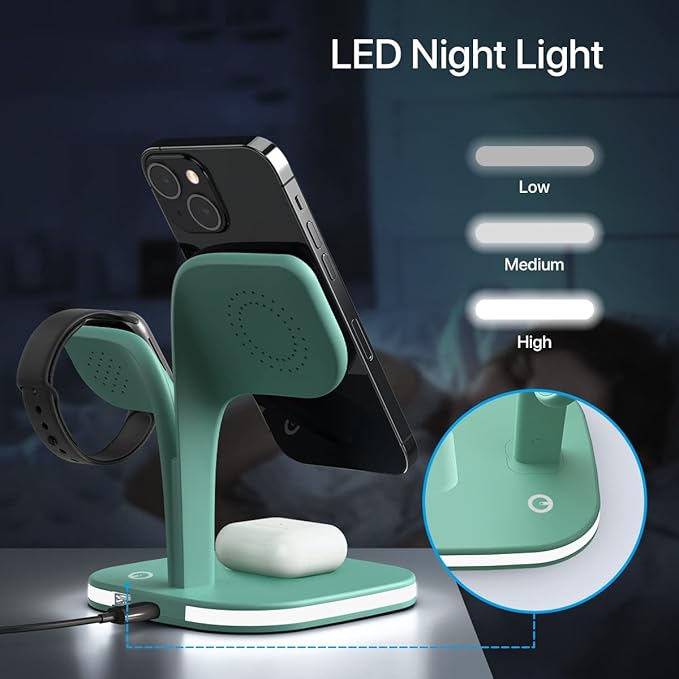 EXW Charging Station, Magnetic Wireless Charger,5 in 1 Fast Mag-Safe Wireless Charger Stand for iPhone 17/Air/16/15/14/13/12 Pro/Max/Mini/Plus, Apple Watch 10/9/ 8/7/6/SE/5/4/3/2 and Airpods 3/2/Pro