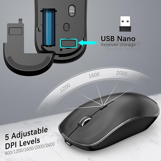 JOYACCESS Wireless Keyboard Mouse Combo, Ergonomic Wireless Keyboard with Adjustable Stand, Type-C Connector,and Waterproof Film Compatible with Win 7/8/10, MacBook Pro/Air, Laptop - Black