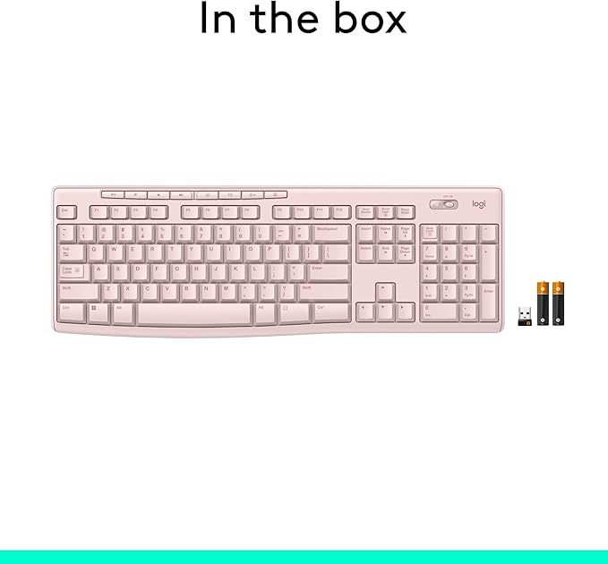 Logitech K270 Wireless Keyboard for Windows, 2.4 GHz Wireless, Full-Size, Number Pad, 8 Multimedia Keys, 2-Year Battery Life, Compatible with PC, Laptop - Rose
