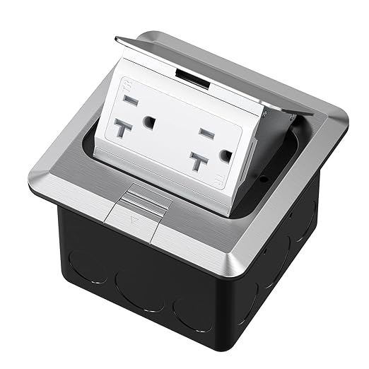 KYHSHJ USB Pop Up Floor Socket Kit with 2 * 20A Receptacle,4.8A 1 USB-A Ports &1 USB-C Port,Corrosive Resistant Hardware,Silver