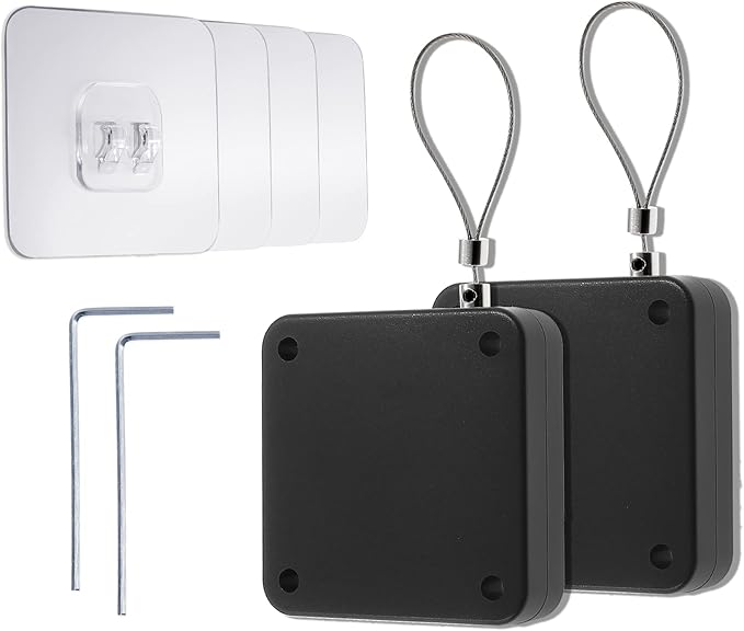 Rierdge 800g Set of 2 Punch-Free Automatic Sensor Door Closer, Multifunctional Drawstring Auto Door Closer for Residential Commercial Bedroom Room Storm (2 Pcs Black)