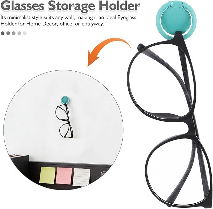 FUOYLOO 8pcs Adhesive Wall Glasses Organizer - 180° Folding Eyewear Storage Rack for Small Spaces - Eyeglass Holder for Home and Office Use Green