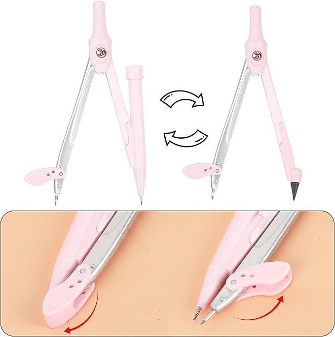 LABANCA 8 Pcs Compass Set with Protractor Rulers Pencil for Math Geometry (08373 Pink)