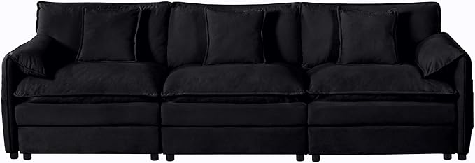 109.45" Oversized Extra Deep Seat Modern Chenille Cloud Couch, Large 3 Seater Modular Sofa for Living Room Bedroom Apartment Office(Black, 109.45 Inch)