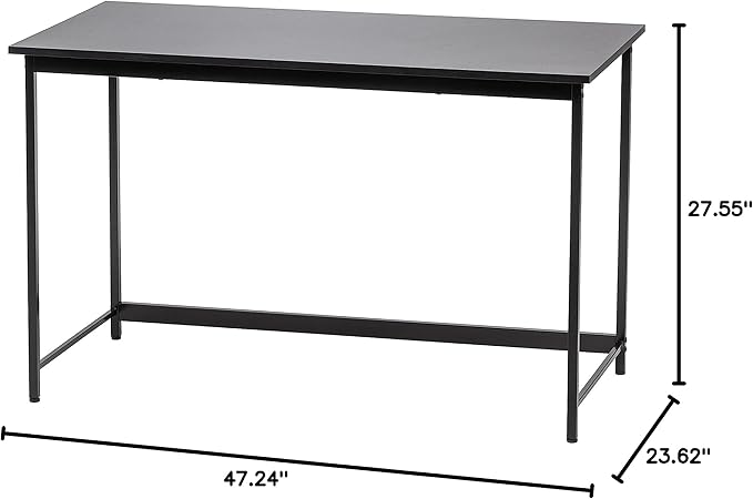 IRIS USA 47 Inch Modern Laptop and Computer Desk Office Table for Home Office, Water and Scratch Resistant Surface Gaming Desk, Easy to Assemble Black Desk
