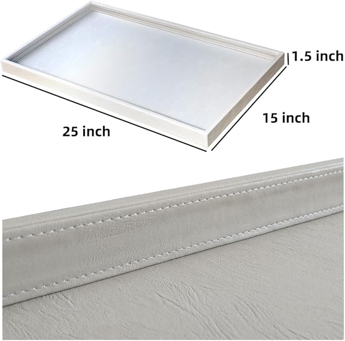 25 * 15 inches High-End Light Luxury Leather Rectangle Oversized Service Tray for Ottoman Tray, Coffee, Food, Family Dinner, Picnic, Party Essentials (Beige, 25 * 15 inch)