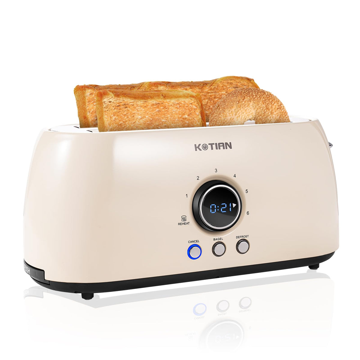 Toaster 4 Slice,KOTIAN Retro Long Slot Toasters with Countdown Timer,Stainless Steel Toaster,Bagel,Defrost,Reheat,Cancel Functions,Extra Wide Slots,6 Toast Settings,Removable Crumbs Tray,Matte black