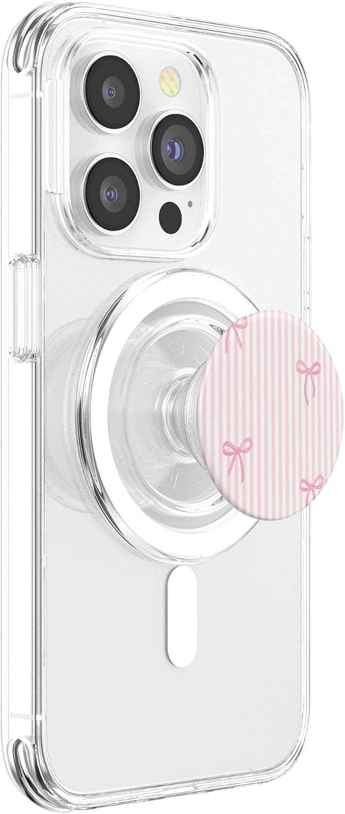 Pink White Bow Pattern Phone Case PopSockets PopWallet for MagSafe