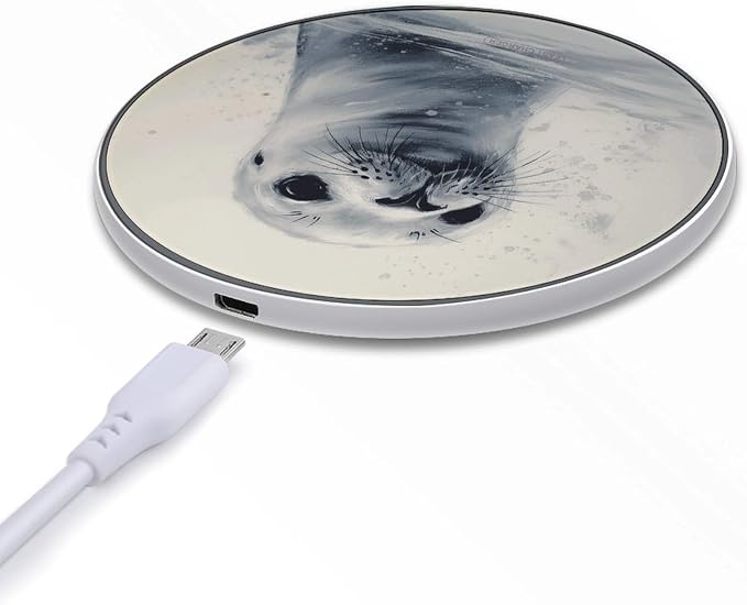 Harp Seal Painting Wireless Charger with Aluminum Alloy Frame Qi Certified Fast Wireless Charging Pad 10W Charging Station Portable Phone Charger for All Wireless Charging Phone