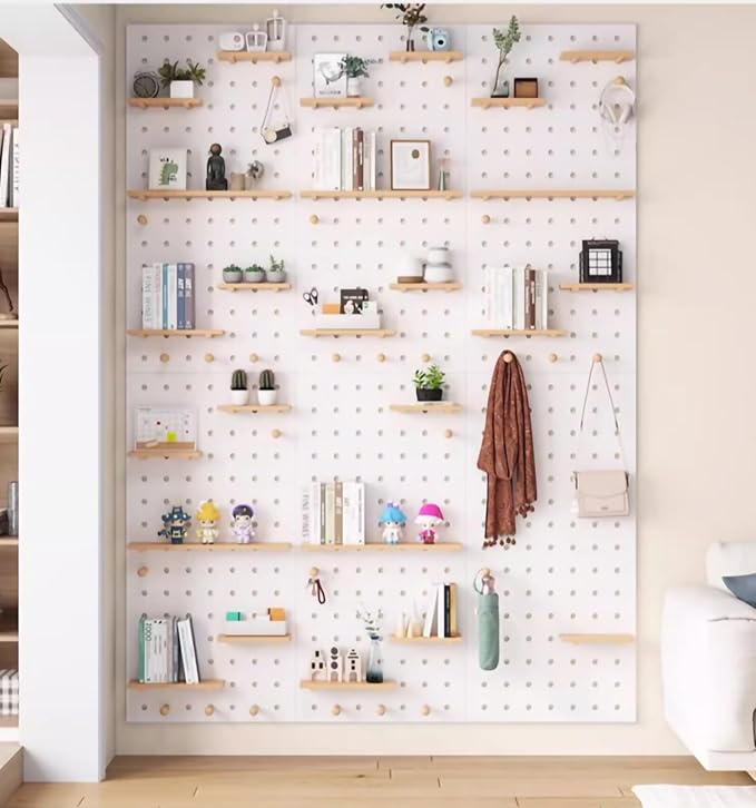 Wooden Wall Organizer Kit - Versatile Display Panel for Bedroom, Office, Bathroom - Wall-Mounted Storage Solution (Natural, 40x120CM)