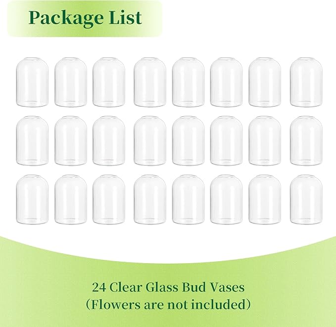 Hewory Glass Bud Vases for Centerpieces: Set of 24 Blown Clear Small Vase Bulk, Mini Cute Flower Vase for Floral Arrangement, Modern Decorations for Wedding Party Event Table Decor, 3.7"(H)×2.75"(D)