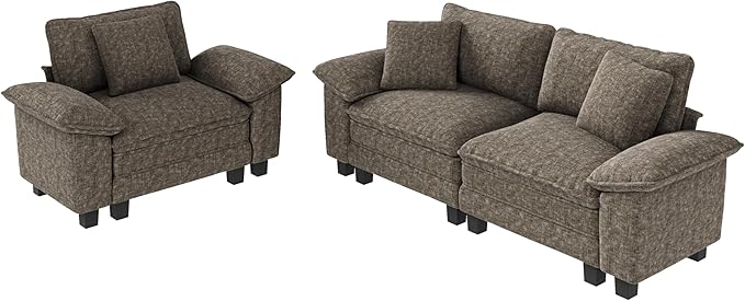 L-Shaped Cloud Modular Sofa Set, Deep Seat 2-Piece 3-Seater Sectional Couch & Removable Arms, Plush Chenille for Living Room - Smoky Gray