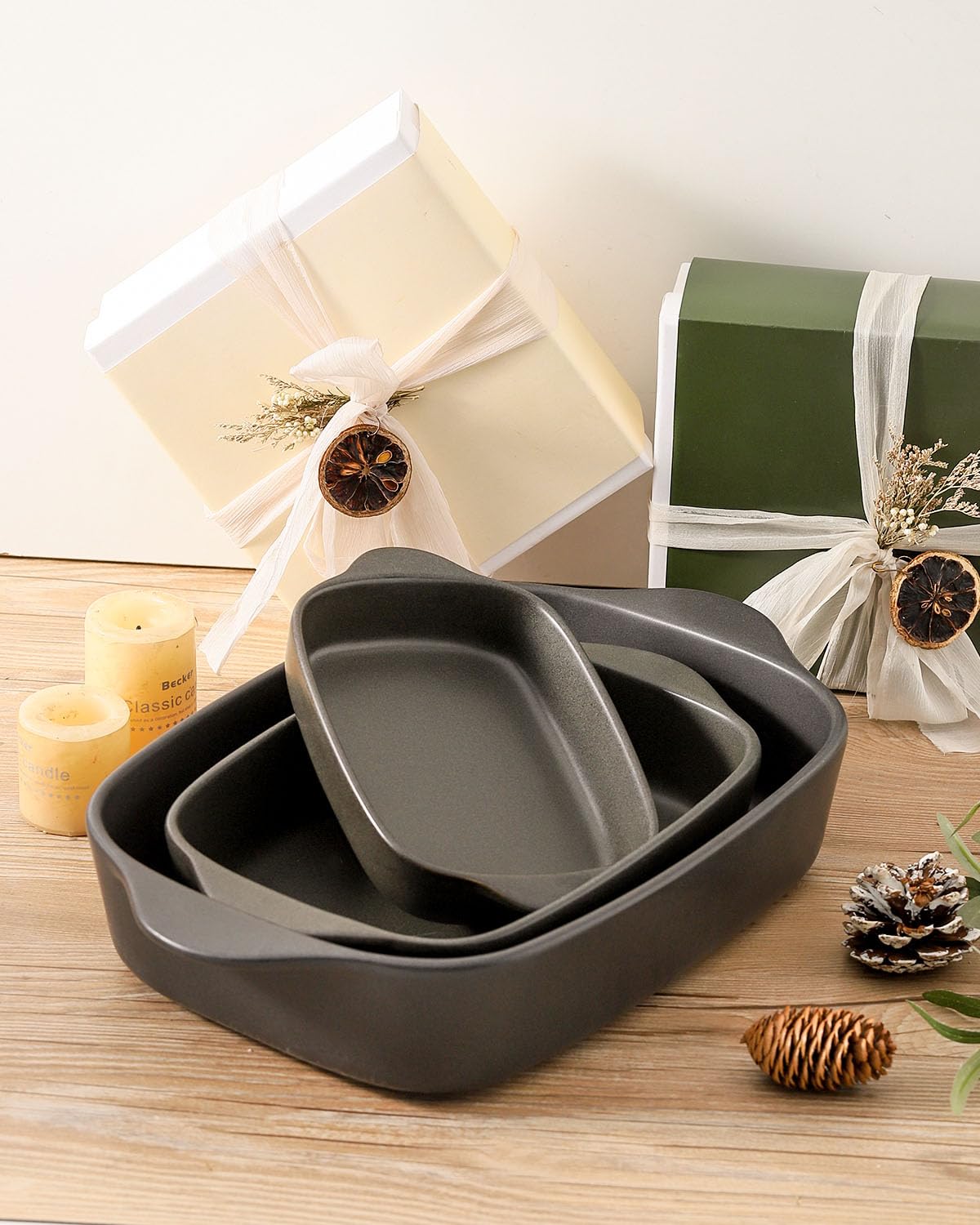 Tikooere Casserole Dish for Oven,Ceramic Baking Dishes, Stoneware Bakeware Set of 3,Deep Casserole Dishes for Baking,Casserole,Cake Dinner and Daily Use,0.63/1.8/4 QT,Matte Black