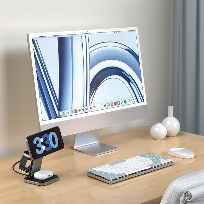 Satechi 3 in 1 Wireless Charging Station for Apple, MagSafe, Qi2 Certified, 15W Magnetic, Foldable Travel Charger Station for iPhone 17 to 12 Series, AirPods Pro/4/3, Apple Watch Series/Ultra/SE