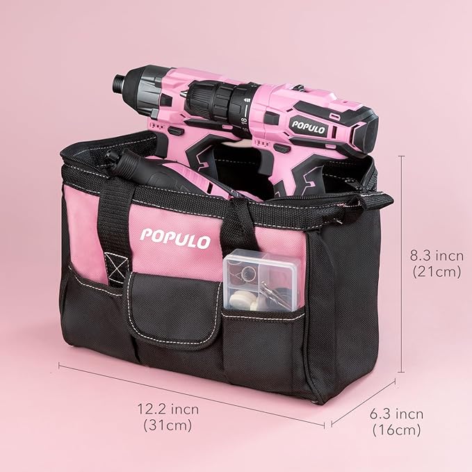 Pink Household Power Tool Combo for Women(3-Tool), 12V Lightweight Cordless Drill with Battery x2, Impact Driver and Rotary Tool Kit-Home Tool Kit for DIY, Home Improvement