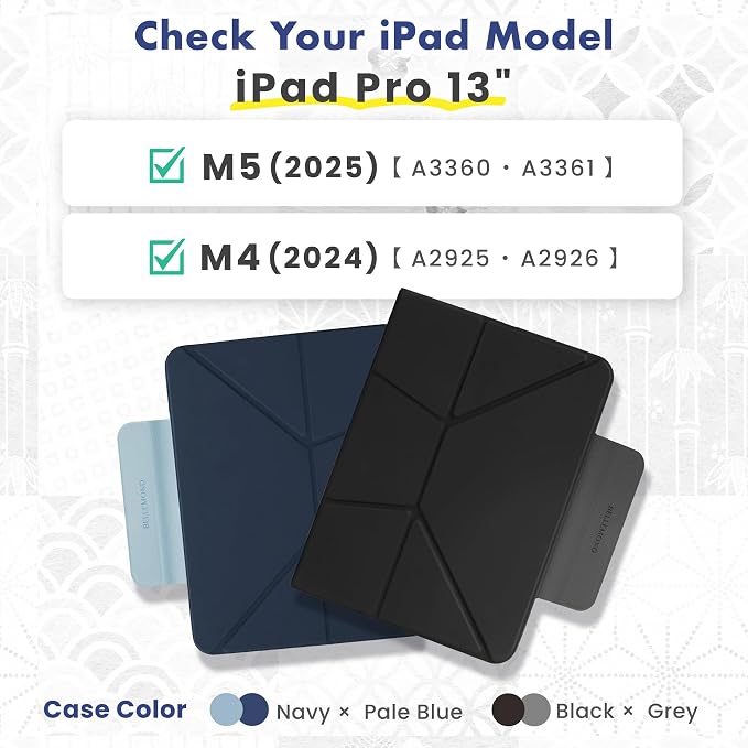 BELLEMOND iPad Case for iPad A16 11 2025 / 10th Gen 10.9 2022 | Origami Folio Stand | 6-Mode Foldable Magnetic Detachable Cover | Mamoru Ori Case | Black & Grey