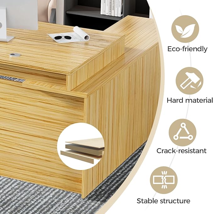 Modern L-Shaped Executive Desk,Office Desk with Spacious Desktop,Large Storage, Wood Construction,Cable Management for Home and Office (Light Walnut/Left Cabinet, 78.7" L*31.5" W*29.5" H)