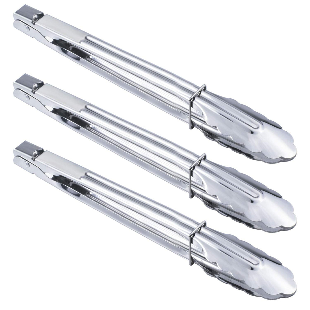 HINMAY 3PCS Stainless Steel Kitchen Tongs 7/9/12 Inch Cooking Tongs Set