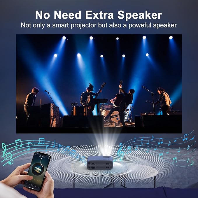 TMY Projector with WiFi and Bluetooth, Native 1080P Mini Projector, Portable Projector wirh 50% Zoom, Compatible with TV Stick/Phone/PC/DVD/HDMI/USB/TF, Movie Projector for Home Bedroom