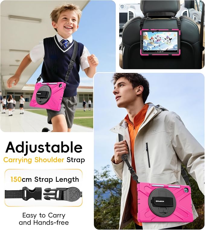 BRAECN Case for Samsung Galaxy Tab S6 lite - 10.4 2024 2022 2020 Black | Shockproof Rugged Durable Full Body Protective Cover with Rotating Hand Strap & Kickstand Shoulder Strap S Pen Holder