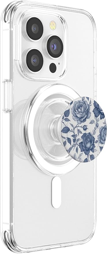Blue & White Rose Floral PopSockets Adhesive PopGrip