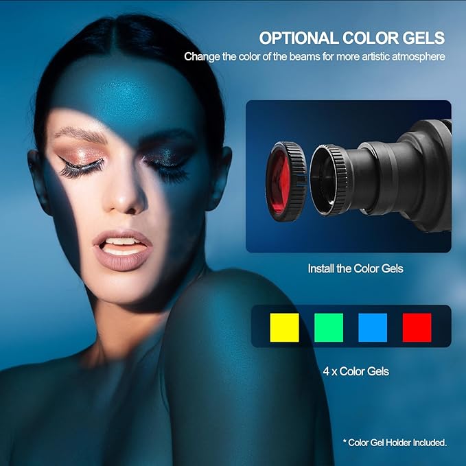 Alluneitter S-80 Bowens Mount Optical Conical Snoot Spotlight Kit. Adjustable Focus 38°Lens, Lighting Shape Changeable; for Photography, Studio Video, Compatible with Various LED Lights and Strobes