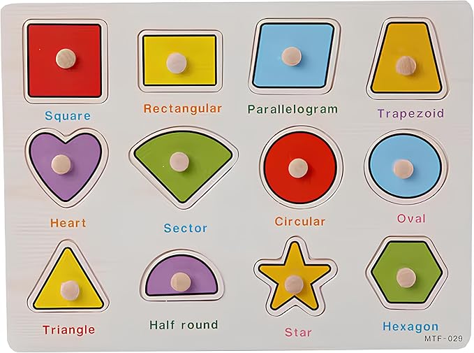 Shapes Puzzle Wooden for Toddlers 3+ Years Old - Montessori Educational Shape Toy with Sorting Board & Colorful Blocks - Preschool Learning Toy for Boys & Girls - Color & Shape Recognition