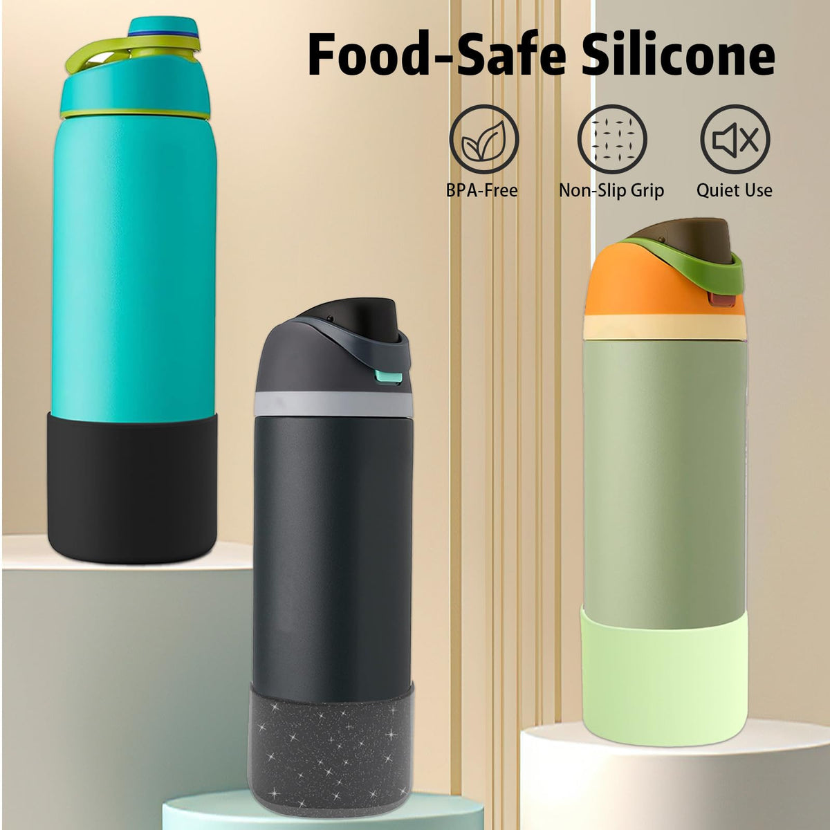 Silicone Water Bottle Boot for Owala 24 oz, Anti-Slip Protective Sleeve for Owala FreeSip, Twist & Flip Stainless Steel Water Bottle, Protective Bottom Base Cover