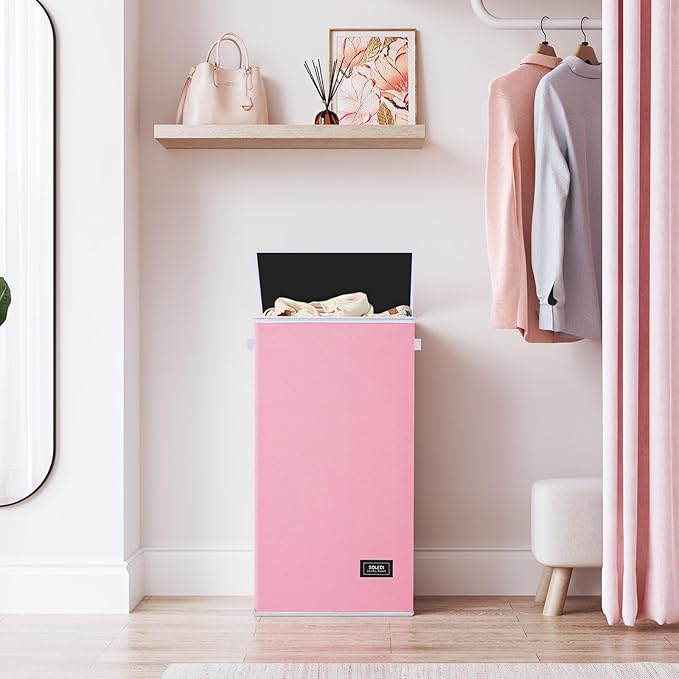 SOLEDI Laundry Hamper with Lid 100L Large & Tall Collapsible Laundry Basket, Clothes Hamper with Bag Removable Easy to Carry, Dirty Hampers for Bedroom, Bathroom, Dorm, College, Pink