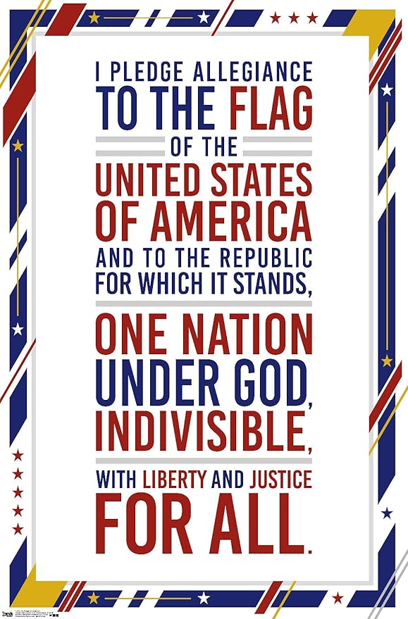 The United States Of America - Pledge Of Allegiance Wall Poster, 19L" x 13W", Premium Unframed Version