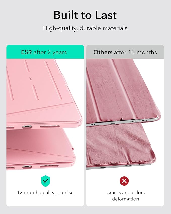 ESR for iPad Pro 13 Inch Case (M5/M4) 2025/2024, Vertical Stand Cover, Multi Stand Angles, Ultra-Stable Case with Pencil Holder, Flip Series, Pink