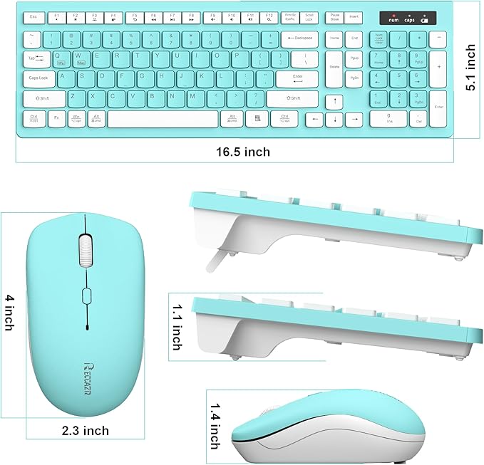 RECCAZR Wireless Keyboard and Mouse Combo, Full-Sized Keyboard and Adjustable DPI Mouse, 2.4GHz USB Receiver, Wireless for PC, Windows, Desktop, Laptop (Blue)