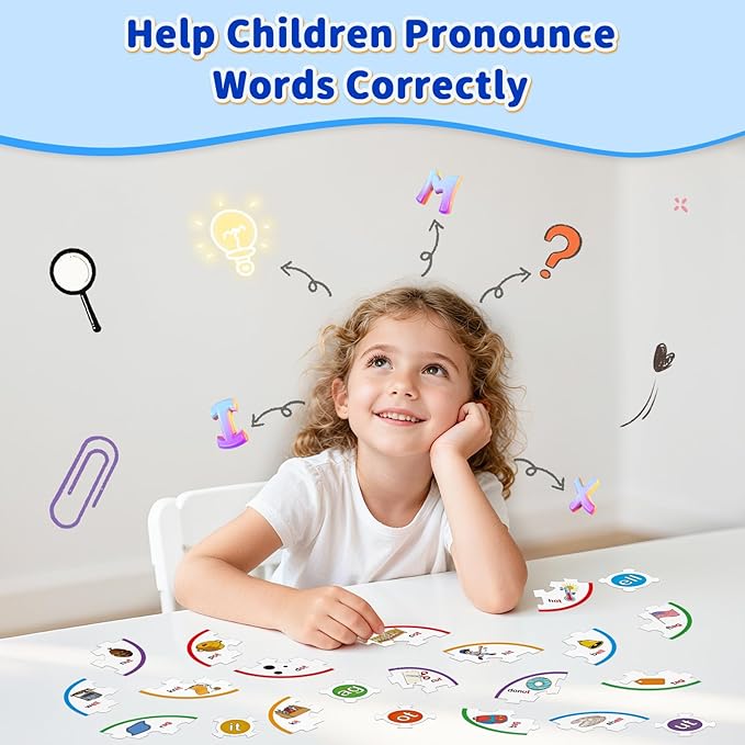 Phonics Word Puzzles for Kids, Phonetic Rhyming Game for Kindergarten, Reading Spelling Game, Toddler Speech Therapy Toys, Sight Words Games, Short Vowel Sound Blends for Preschool Learning
