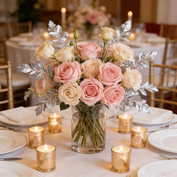 Kimura's Cabin 12pcs Pink Lifelike Artificial Roses Flowers with Stem Faux Silk Rose Bouquet Dried Roses Fake Flowers for Valentines Day Home Centerpiece Wedding Party DIY Decoration (Light Pink)