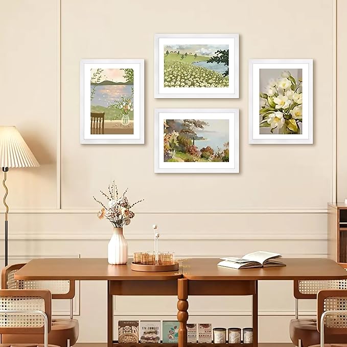 FIXSMITH A4 Picture Frame Set of 2, White Photo Frame with HD Plexiglass, Display Pictures 6x8 with Mat or 8.3x11.7 Without Mat Multi Picture Frames Collage for Tabletop or Wall Display
