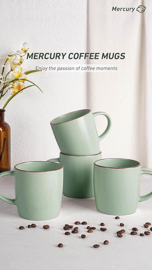 famiware Mercury Coffee Mugs 13 oz, Coffee Mugs Set of 6 with Handle, Cups for Latte, Hot Tea, Cappuccino, Mocha, Cocoa, Light Green