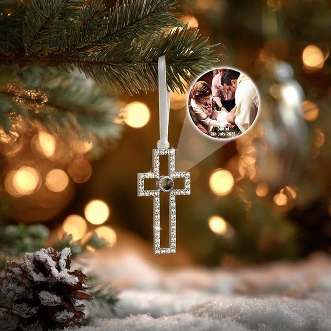 NAZENTI Personalized Christmas Ornament for Grandparents, Custom Angel Wings Photo Projection Ornament, Memorial Ornaments with Photo Inside for Tree Hanging Xmas, Family Remembrance Decor