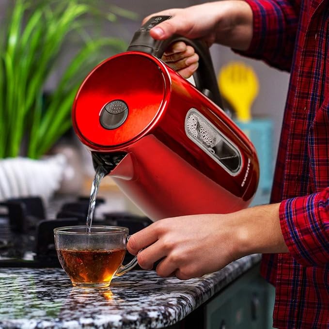 OVENTE Stainless Steel Electric Kettle with 5 Preset Settings, Red KS58R