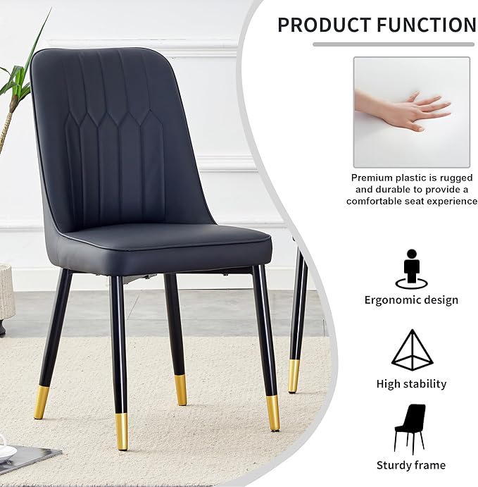 Modern Dining Table Set for 6, Marble Kitchen Table Chair Set for 6, Rectangular Kitchen Table with 6 Pu Leather Upholstered Chair for Dining Room (Black Table with 6 Black Chairs)