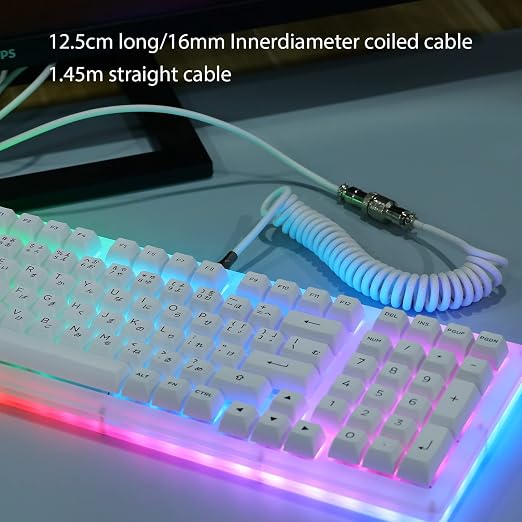 EPOMAKER Mix 1.8m Coiled Keyboard Cable USB C to USB A TPU Cable for Mechanical Gaming Keyboard with Detachable Metal Aviator for Custom Keyboard Black