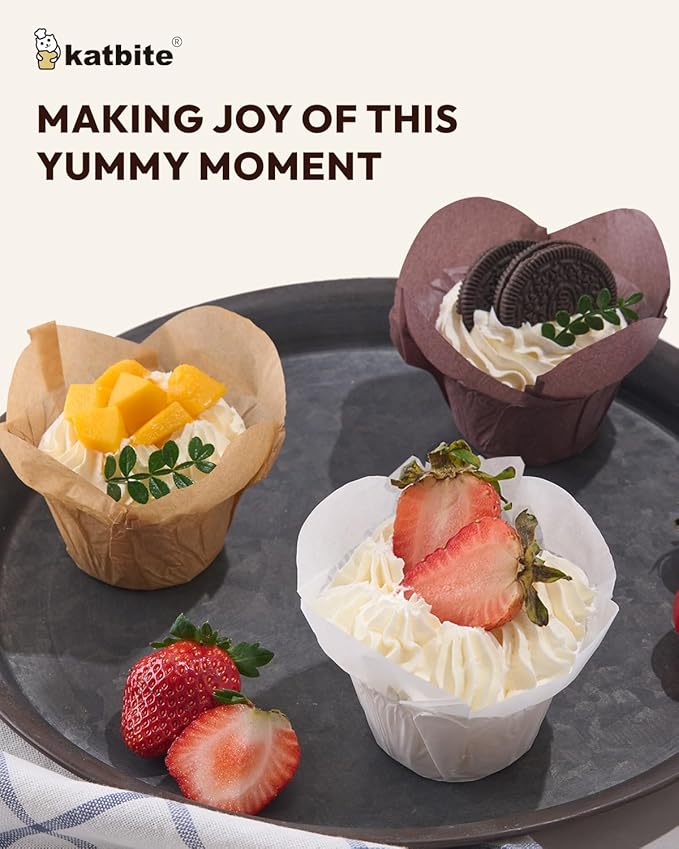 Katbite Lotus Tulip Cupcake Liners 200PCS, Premium Parchment Baking Liners